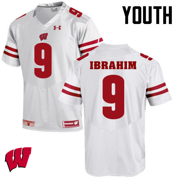 Youth Winsconsin Badgers #9 Rachid Ibrahim College Football Jerseys-White - Click Image to Close
